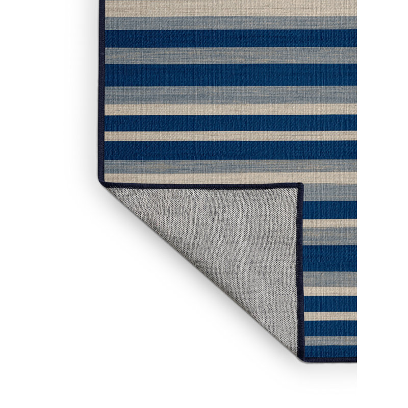 Washable Cobalt Light Gray Striped Area Rug, Rectangle 4' x 6'