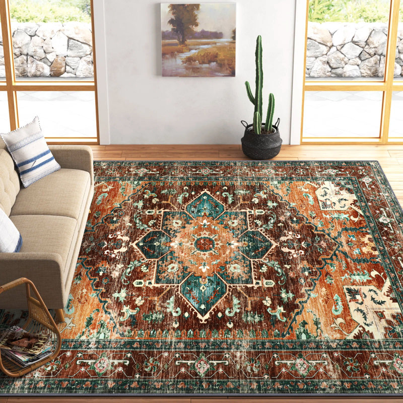 Casarina Rustic Non-slip Oriental Rug Washable Area Rug, Rectangle 5' x 7'