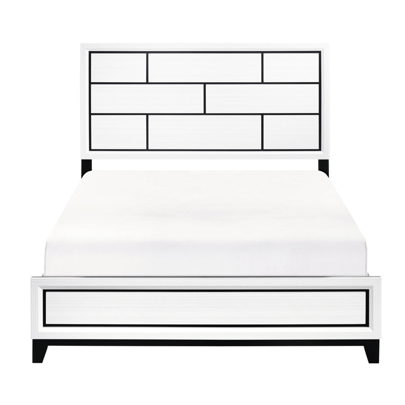 Grand lit moderne blanc, meubles de chambre à coucher, bois, lit d'appoint avec style Black Line, blanc, décor décoratif