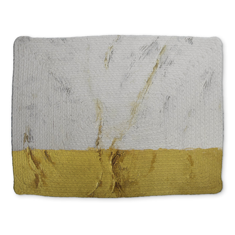 Golden Shine White Abstract Braided Polyester Placemat | Decor