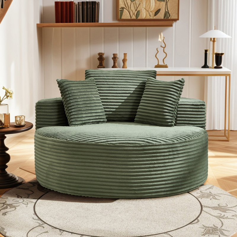 Hartwig Oversized Round Indoor Chaise Lounge Chair, Upholstered Corduroy Deep Seat Cloud Large Sofa Compression Chair, No Assembly Required