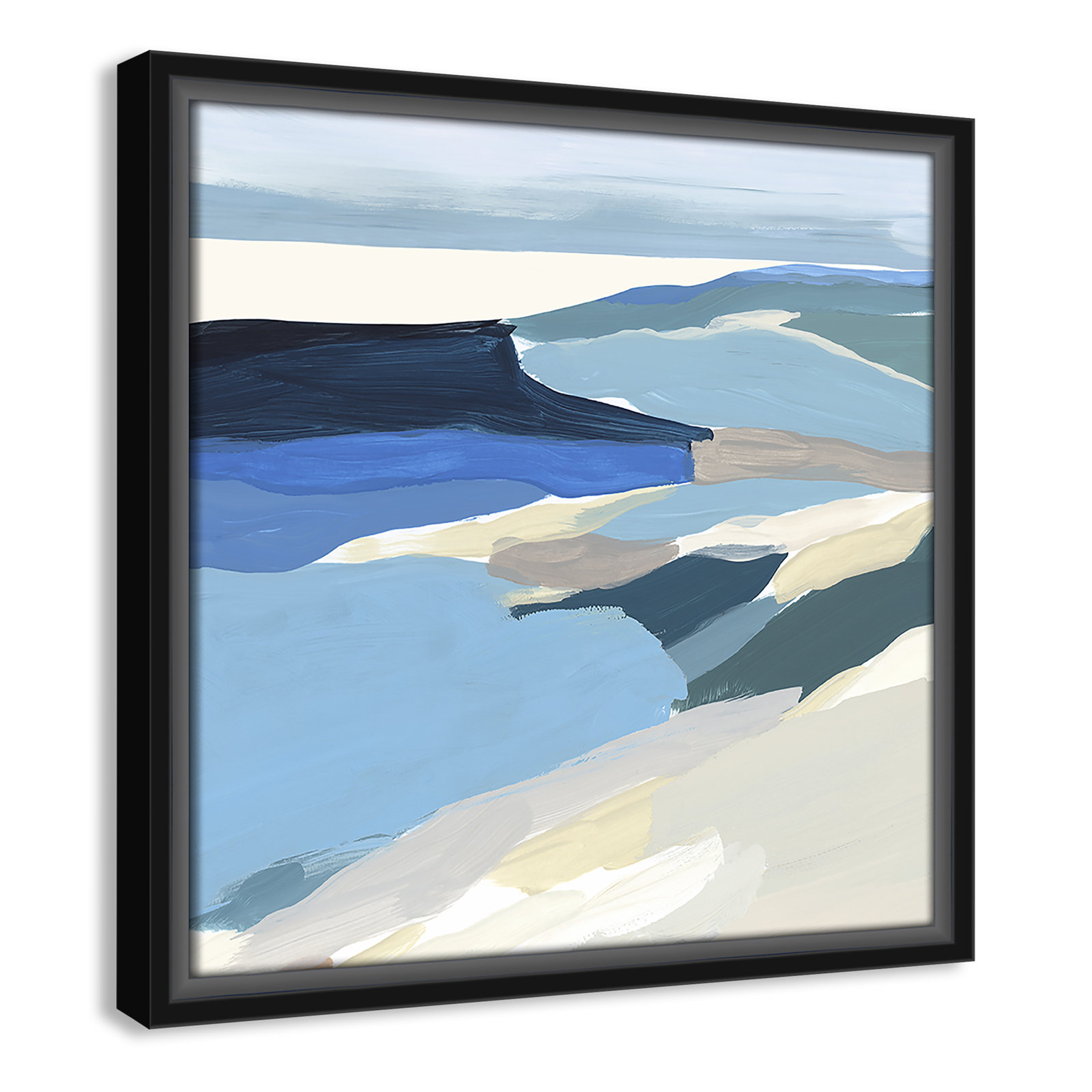 Decker "Graham Lake II" Painting, 13.5" H x 13.5" W x 2" D, Black Framed Canvas