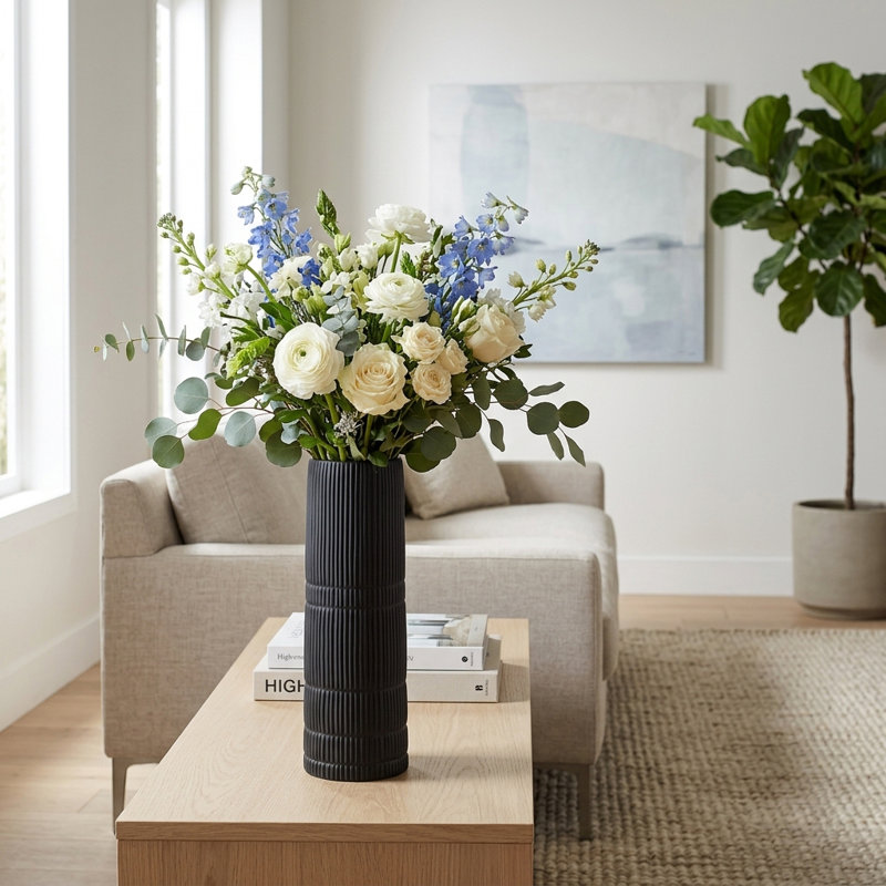 Rachael Modern Neutral Ceramic Vase, 15" H x 5" W x 5" D, Black