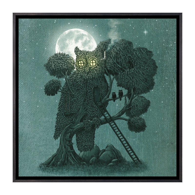 «Nightwatch Square» par Terry Fan - imprimé, H 18 po x l 18 po x 1,5 po, Toile avec cadre noire patinée, Pas de tapis