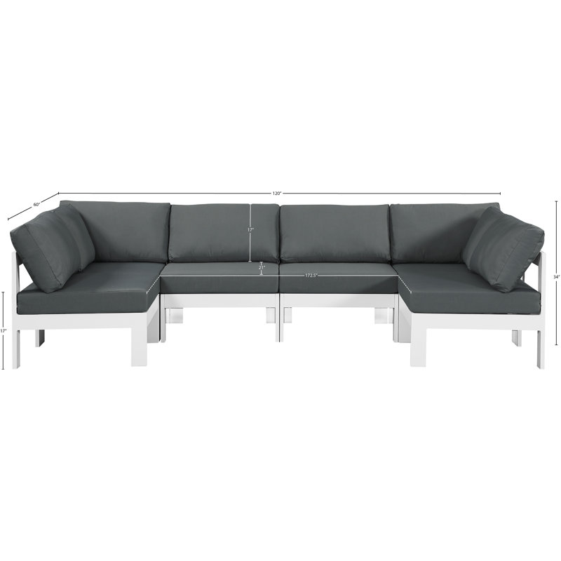Canapé modulaire d'extérieur en forme de U avec coussins Brith, gris, Blanc