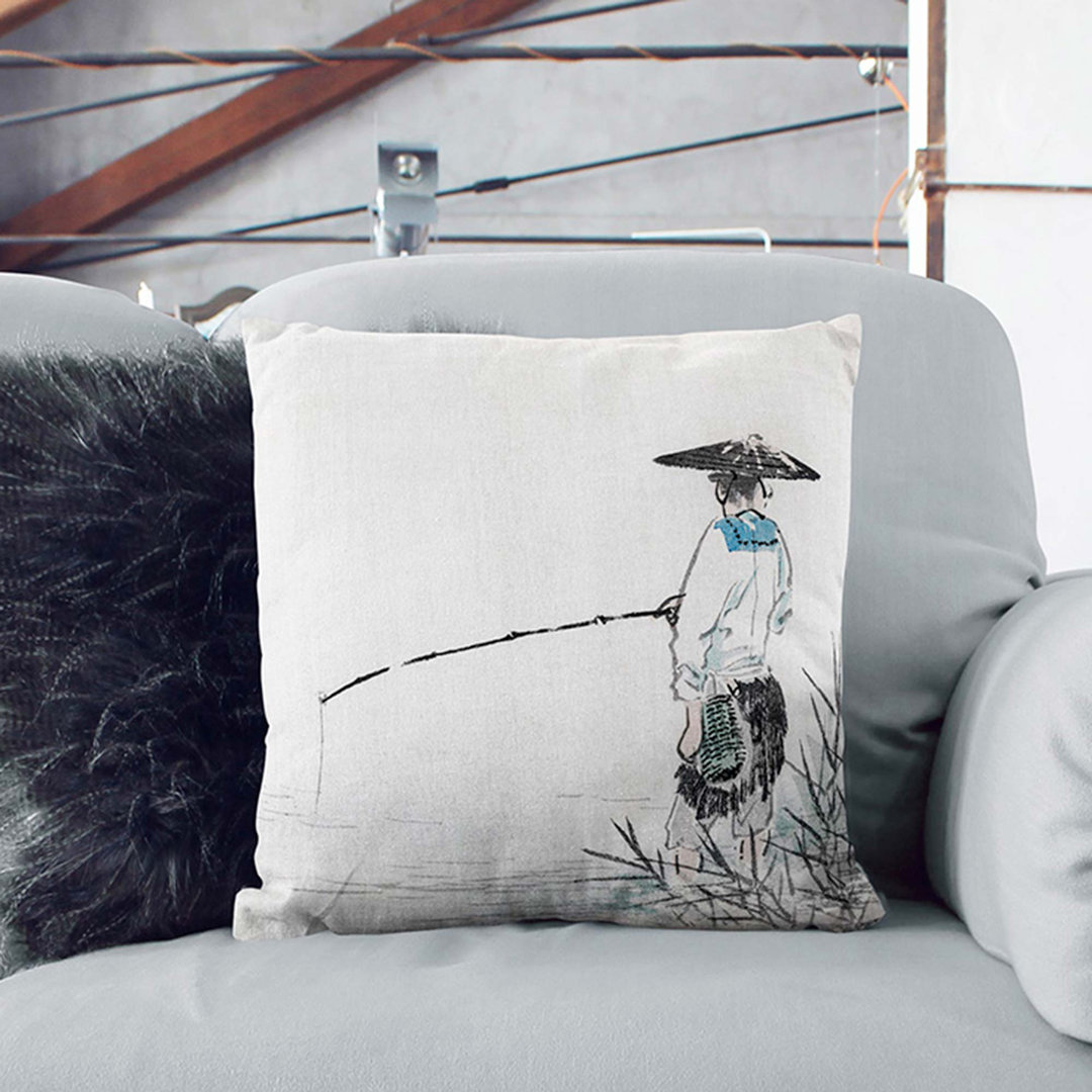 Fisherman by Kono Bairei Cushion with Filling