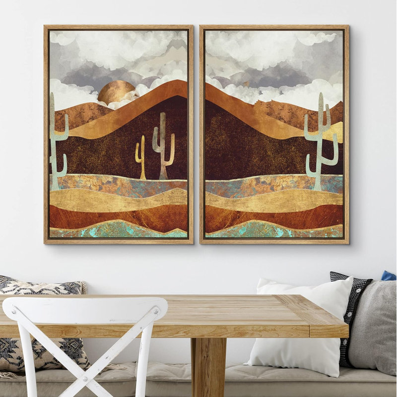 «Mid-Century Modern Brown Polygon Abstract Shapes», 2 pièces, Naturel, H 36 po x l 24 po