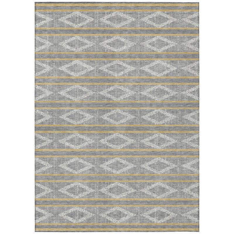 Tapis extérieur lavable à motif géométrique ivoire et brun 8 pi x 10 pi