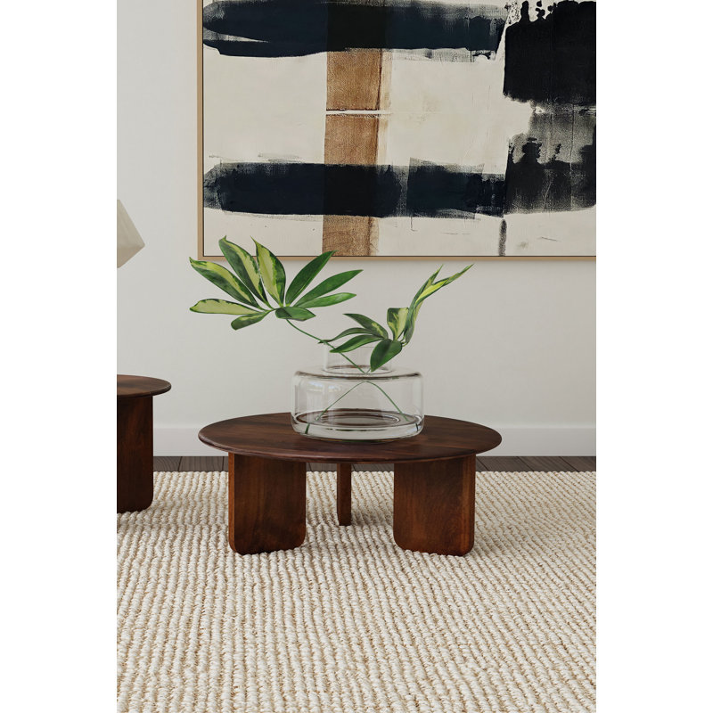Shriner Round Solid Mango Wood Coffee Table Brown