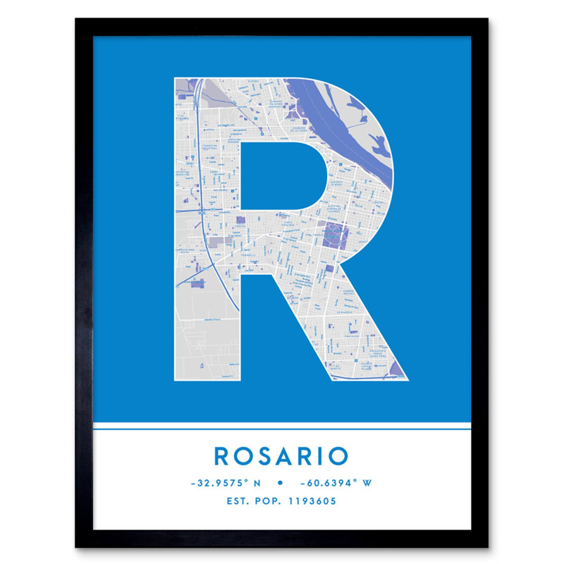 Rosario City Map Rosario Blue by Wee Blue Coo - Single Picture Frame Typography