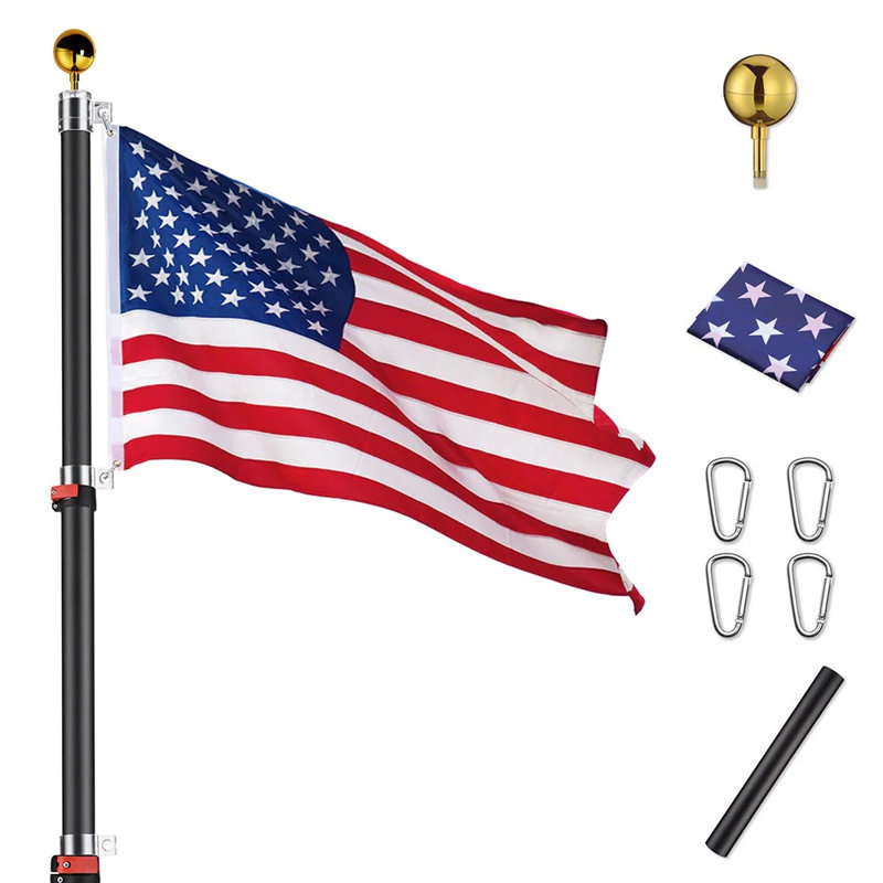 Ensemble de mât télescopique American, Noir, noir, noir, noir, H 300 po x l 2 po