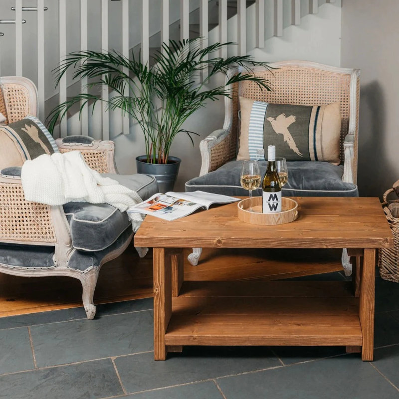 Galva Solid Wood Four Leg Coffee Table with Storage, 40cm H x 100cm W x 60cm D, Dark Oak