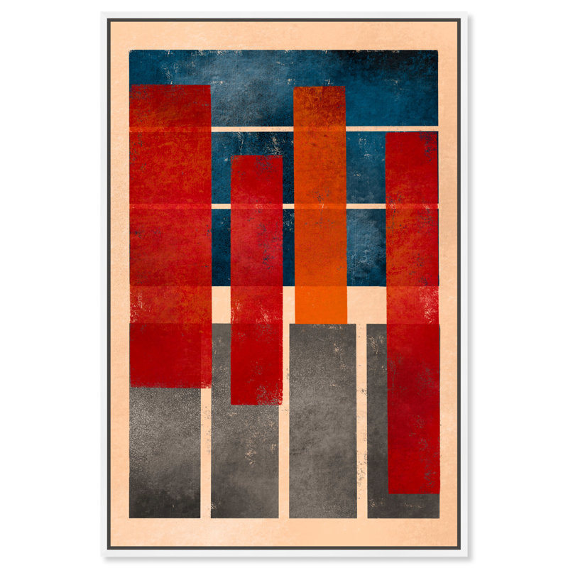 Abstrait abstrait et formes rouges - Peinture sur toile, H 30 po x l 20 po, Toile blanche encadrée