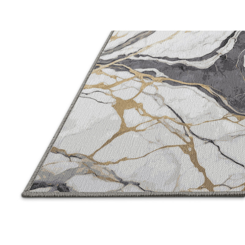 Machine Washable Gray Area Rug, Rectangle 2' x 3'