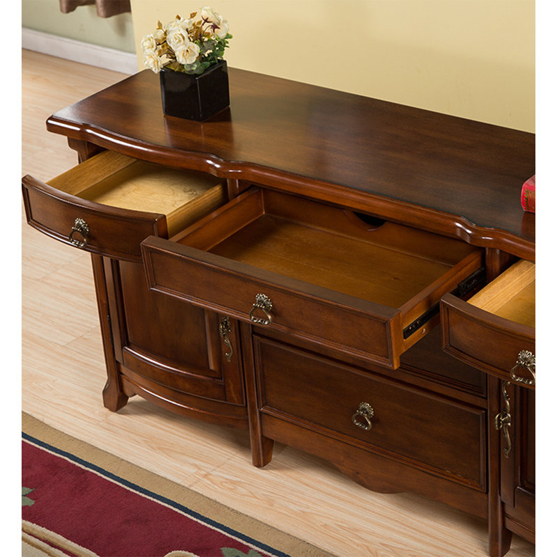 Meuble télé vintage en bois massif avec support multimédia pour le salon, H 27,6 po x l 59,1 po x P 15 po