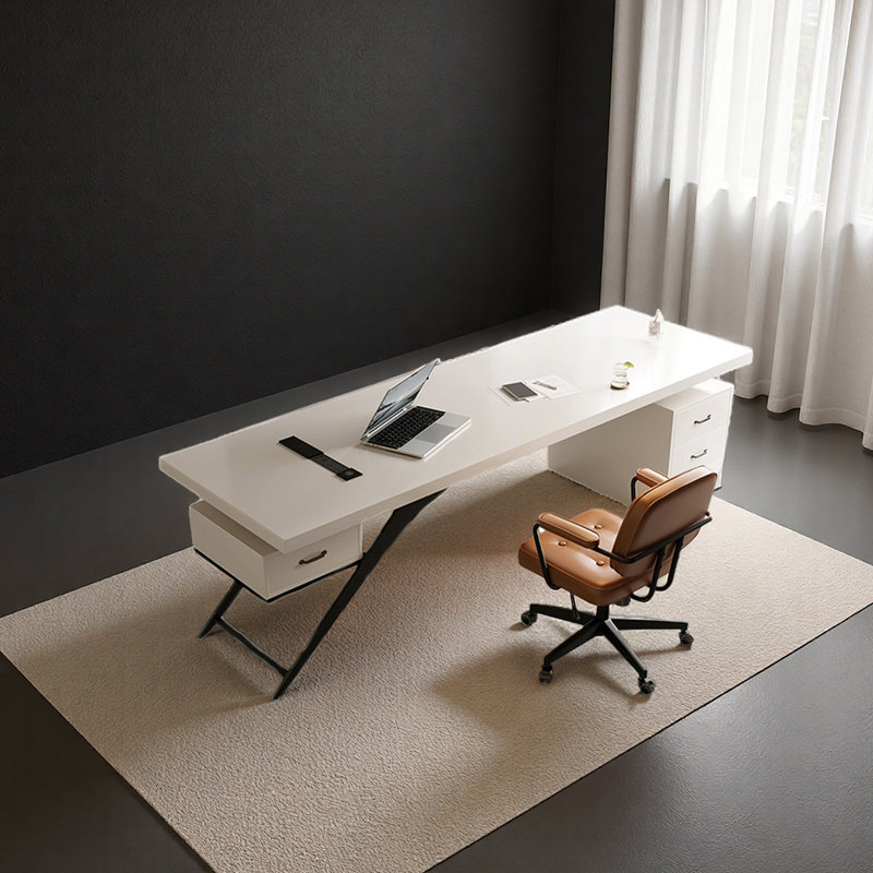 Bureau de conception industrielle moderne, H 29,53 po x l 62,99 po x P 31,5 po, Blanc
