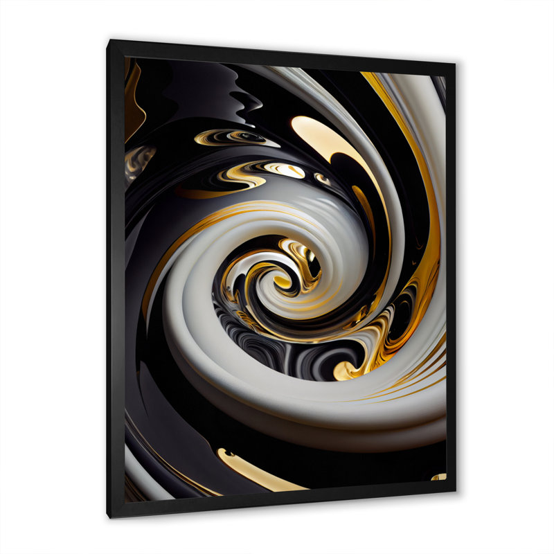 Or et noir vitrail spirale III - spirales abstraites, impressions encadrées, H 40 po x l 30 po x P 1,5 po
