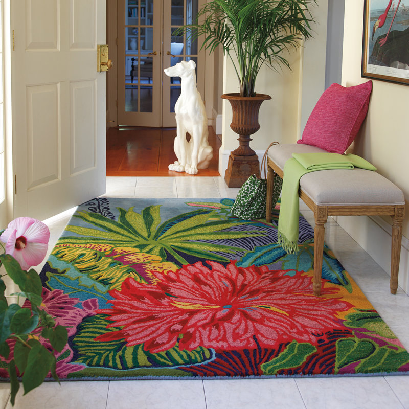Captiva Handmade Tufted Wool Green/Red/Blue Area Rug, Runner 2'6" x 8'