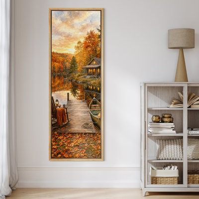 «Autumn Lake Cabin Retreat Forest Landscape Wall Decor», reproduction d'art sur toile encadrée