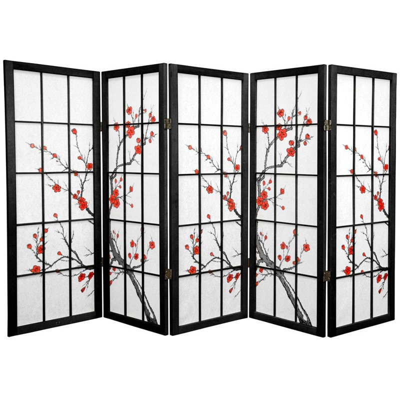 48" Low Cherry Blossom Shoji Room Divider, 4, Black