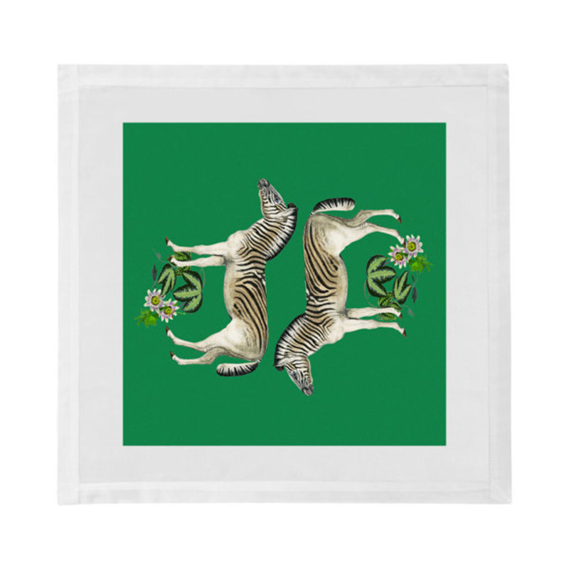 Zebra Seeing Double Cotton Sateen Dinner Napkins, Kelly