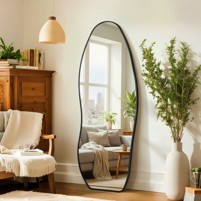 Aluminium Asymmetrical Mirror, Matte Black, 160 cm H x 60 cm W