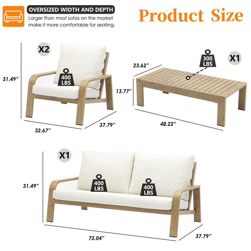 Outdoor Conversation Furniture Set with Wood Pattern