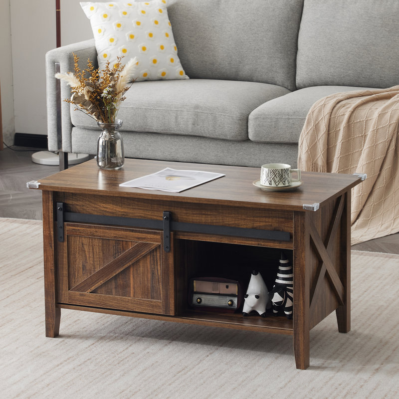 Table basse avec plateau relevable et rangement, Noyer, Bois espresso