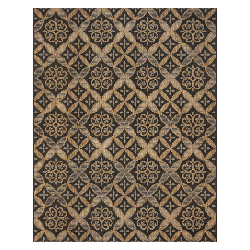 Paseo Gurseerit All-Weather Flatweave Indoor/Outdoor Area Rug, Brown Black Medallion Checkered – Patio, Deck, Porch & Living Room - Brown, 8x10