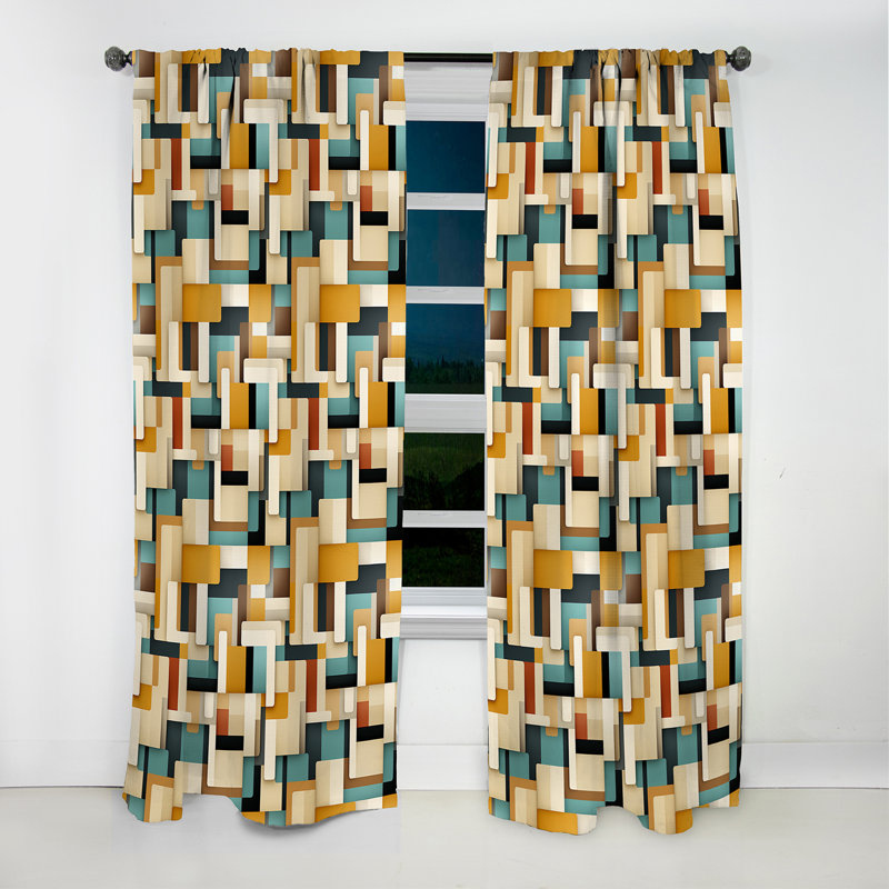 Abstract Taupe Blockchain Blocks - Abstract Curtain - Blackout Geometric Curtain - 1 Panels, 52" W x 120" L