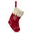Boiled Wool Red Stocking with Pom Poms and Snowflake Design - Red, White - 20"