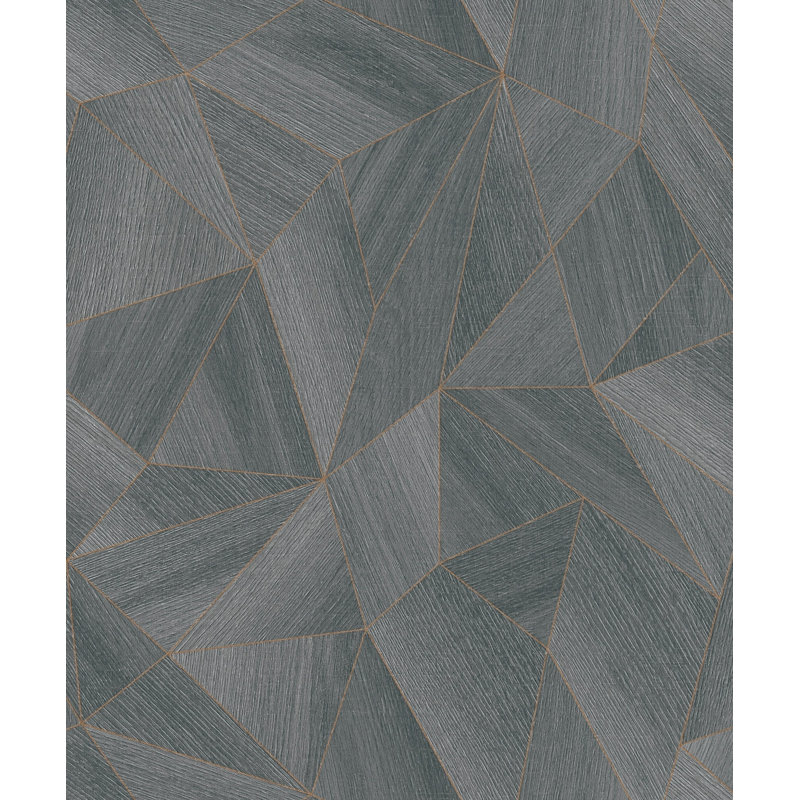 Woods and Wicker Collection Geometric Wood Effect Wallpaper Roll, Dark Gray