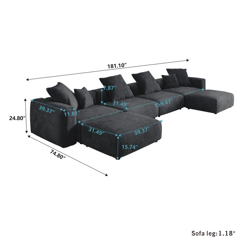 Nikodemos Upholstered Boneless U-Shaped Sectional Symmetrical, Black 
