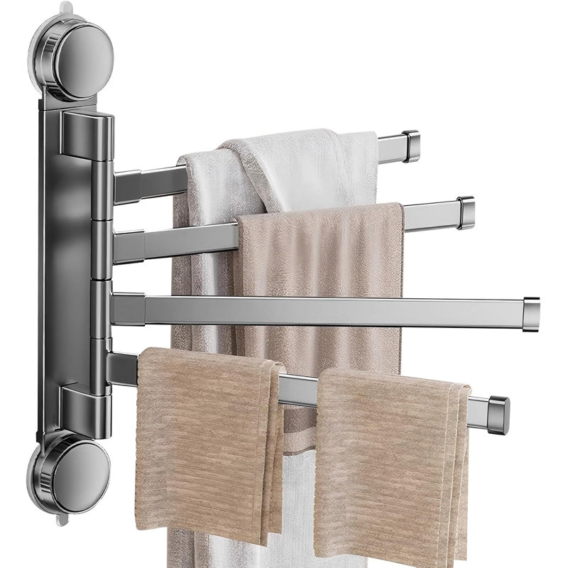 Porte-serviettes à ventouse peu encombrant, porte-serviettes pivotant mural sans perçage à 4 bras, organisateur de cuisine en acier inoxydable antirouille
