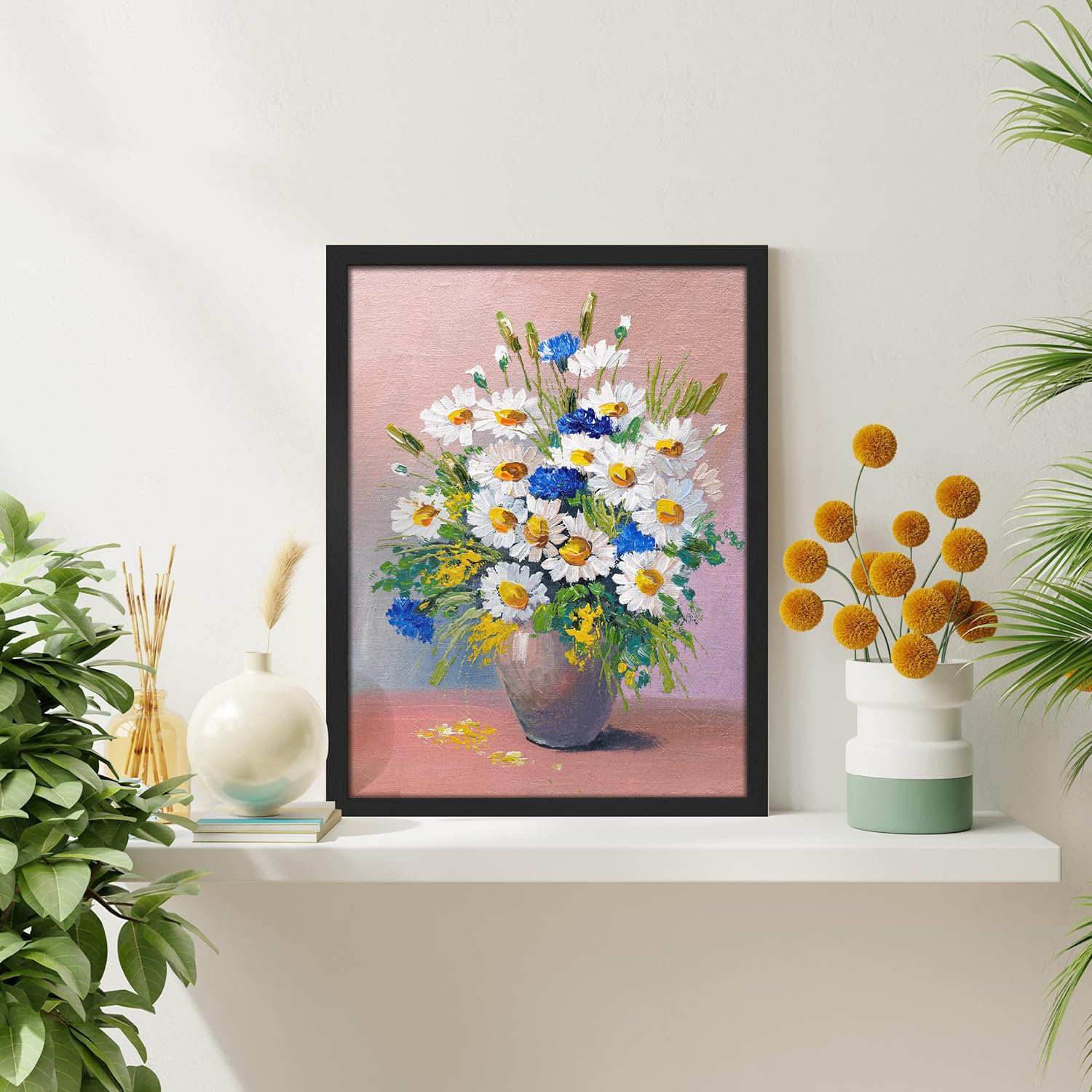 SIGNLEADER White Gerbera Daisies & Wildflowers Wall Art Floral ...