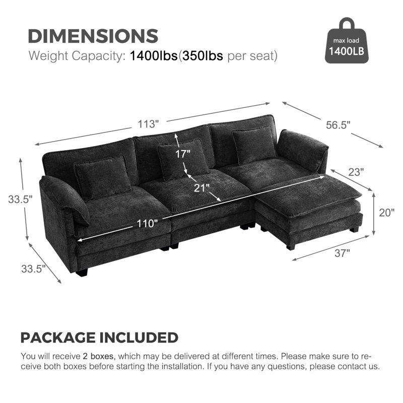 4-Piece 115'' L-Shape Sectional Sofa with Ottoman