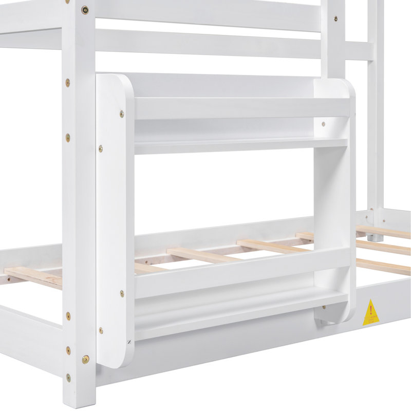 Lit simple en bois blanc avec tablette - support solide, semi-fermé sans sommier