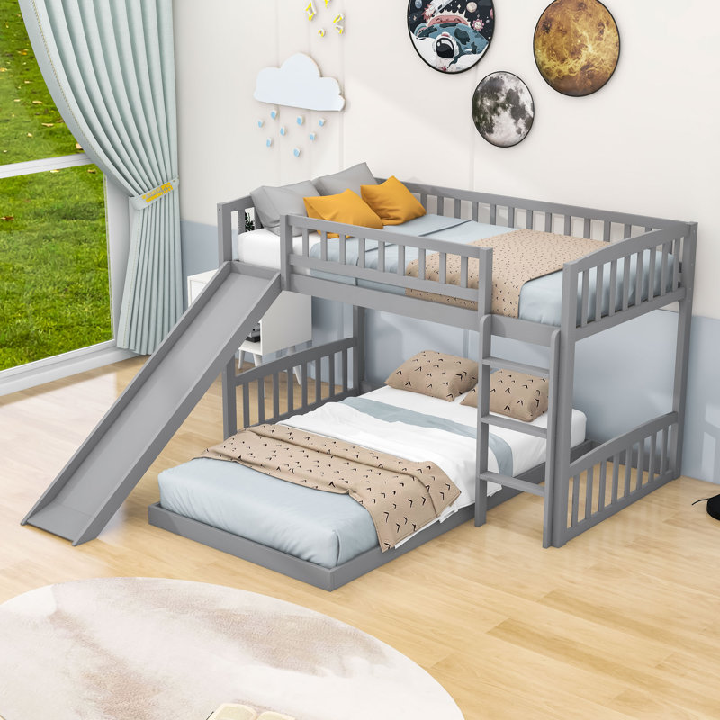 Addisun Twin over Twin L-Shaped Bunk Bed with Slide, Gray
