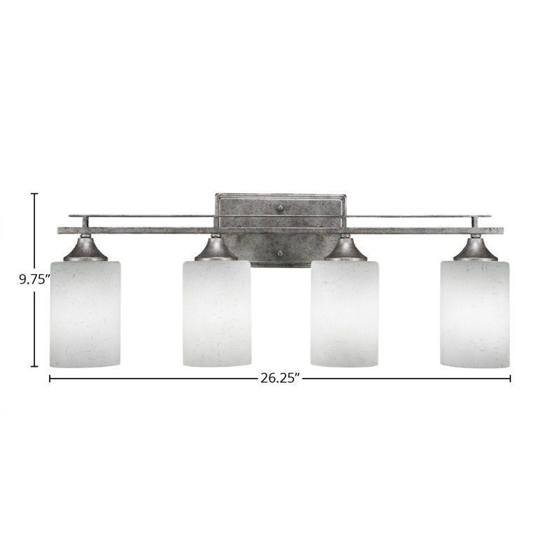Uptowne 4 Light Bath Bar Shown With 4” White Muslin Glass, Aged Silver