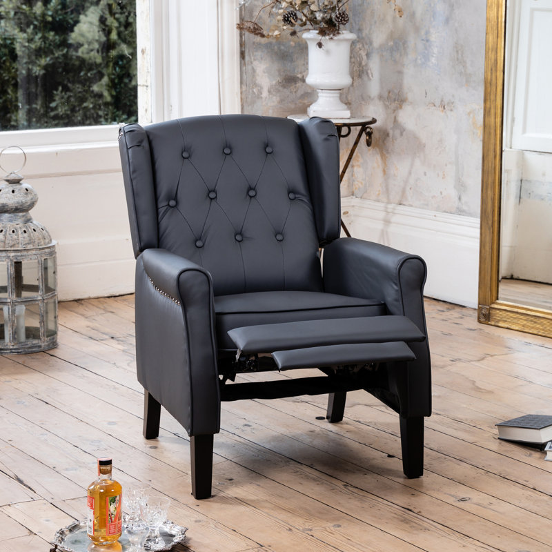 Aloysia 70cm Wide Faux Leather Wing Chair Recliner, Grey