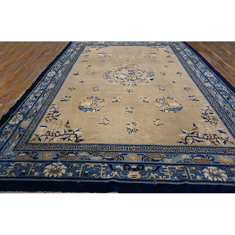 Knotted Chinese 1920s Room Size Ivory Rectangle Antique Wool - Peking Rug