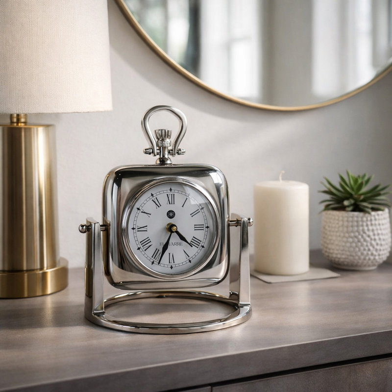 Horloge de bureau décorative en aluminium pour la décoration intérieure, Argent
