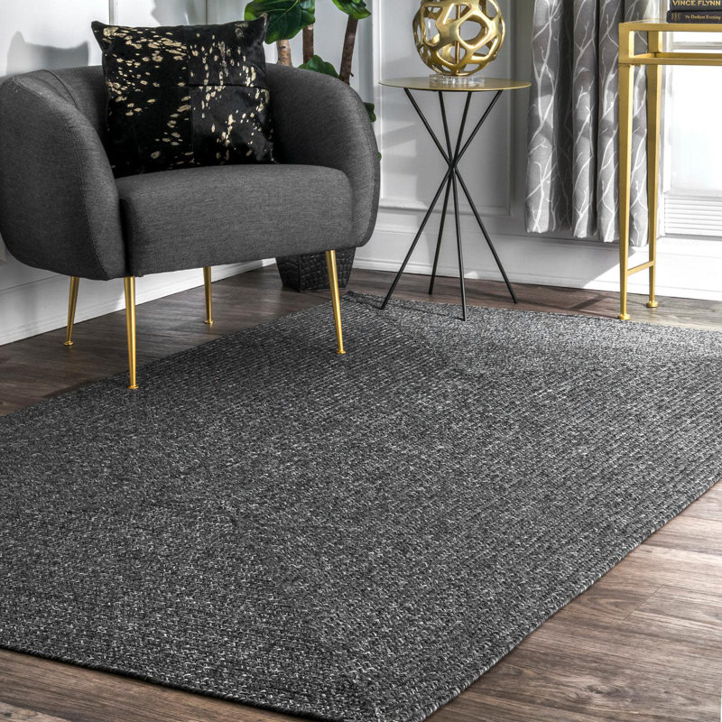 Tapis intérieur / extérieur tressé Edie, Rectangle 11 pi 6 po x 14 pi 6 po, Gris anthracite