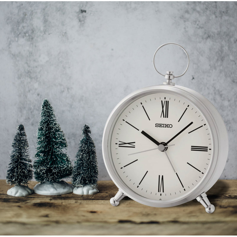 QXE063SLH Desk & Table Clock, Silver-Tone, Silver/White