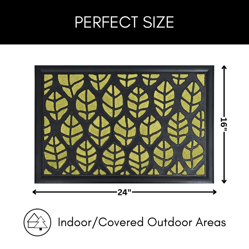Sheltered Mat Non-Slip Floral Doormat, Green