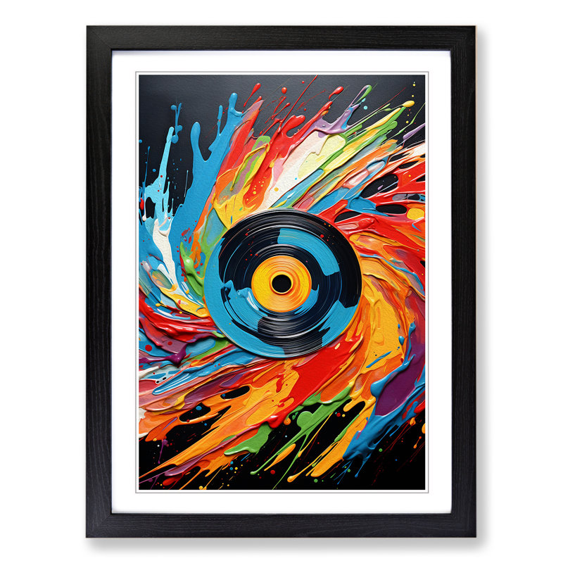 Vinyl Record Abstract - Framed Print, 46cm H x 34cm W x 2cm D, Black