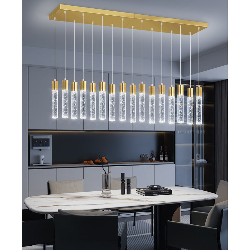 16-Light Modern Crystal Rectangular Chandelier Gold, Gold