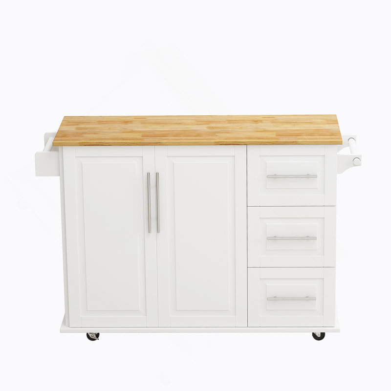 Kitchen Island Cart with 2 Door Cabinet and Three Drawers with Spice Rack, Towel Rack