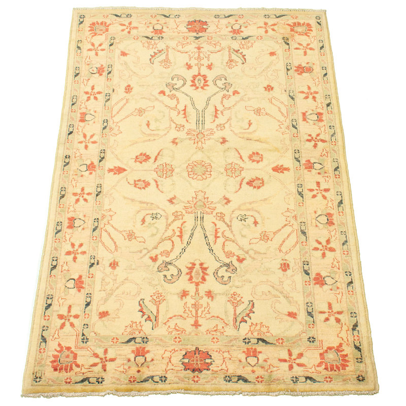 Tapis décoratif Ivoire en laine noué à la main de conception unique 3 pi 10 po x 6 pi 4 po Detjon