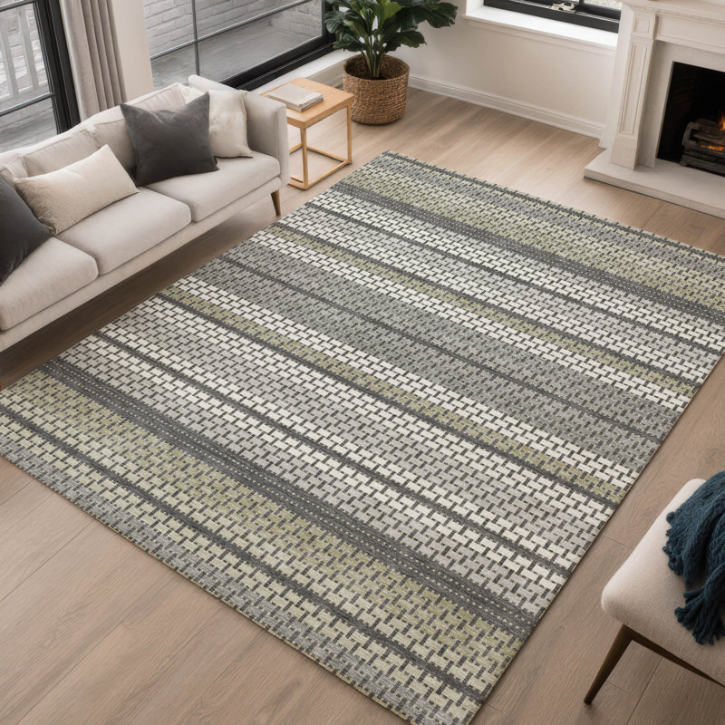Machine Washable Indoor/Outdoor Lockway ACN2427 Stripes Rug, Rectangle 8' x 10'